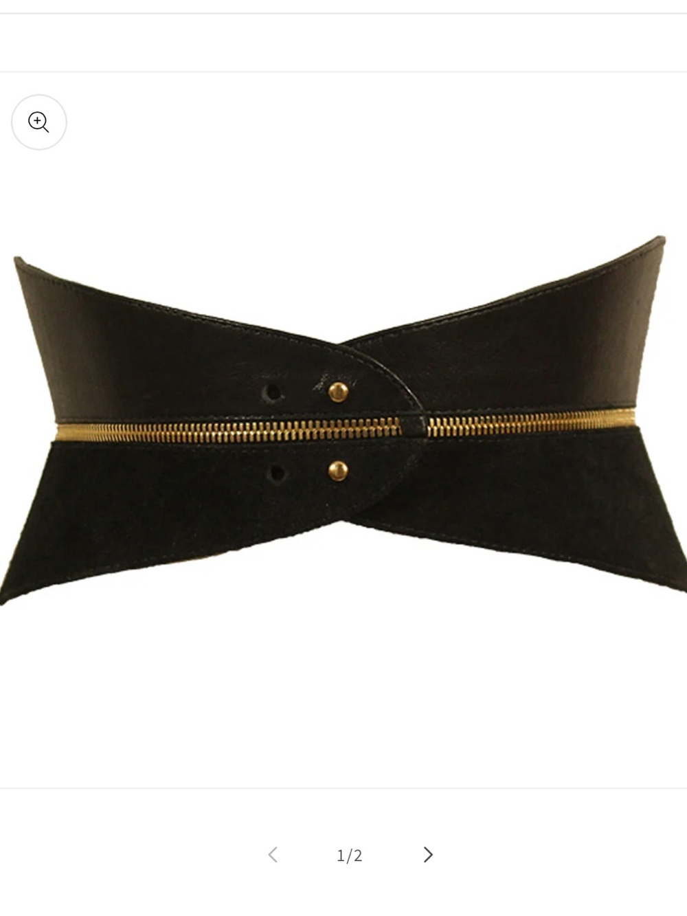 Raina Gaga Black Leather Corset Waist Belt Gold Zip Wide Statement Belt S/M NWT